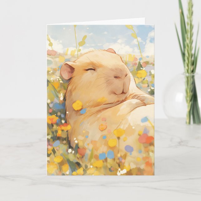 Cartão Capivara Descansando em Pastagens Tranquilas (Frente)