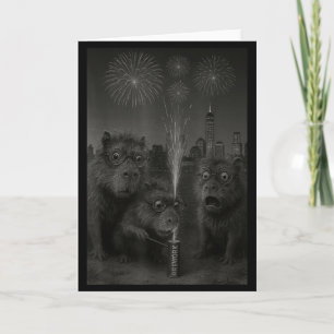 Cartão Capivara Engraçada Fogos de Artifício Feliz Ano No