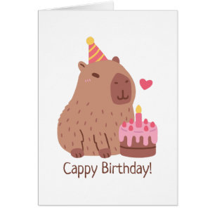 Cartão Capivara Fofa E Bolo Feliz Aniversário Cappy