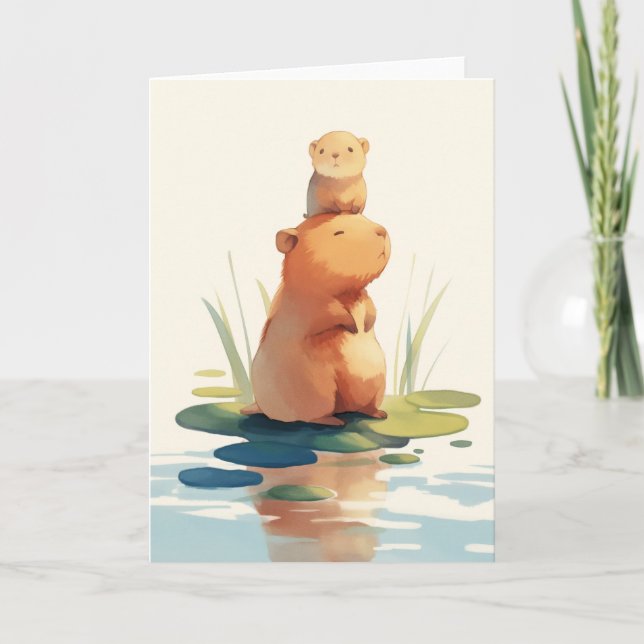 Cartão Capivara Relaxando com Amigo (Frente)