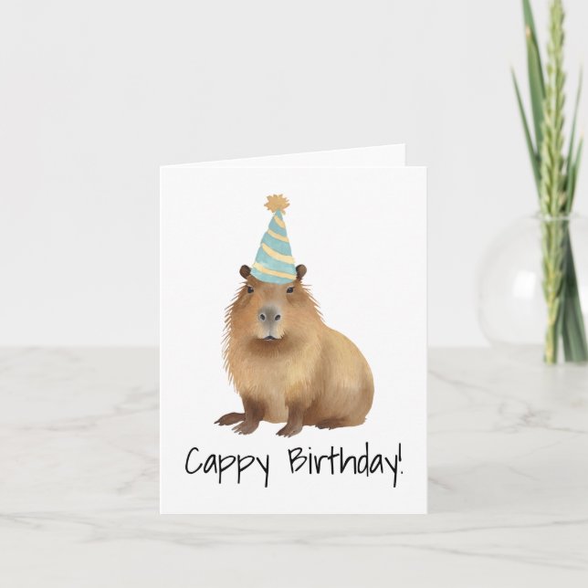 Cartão Cappy Birthday Capybara Watercolor (Frente)