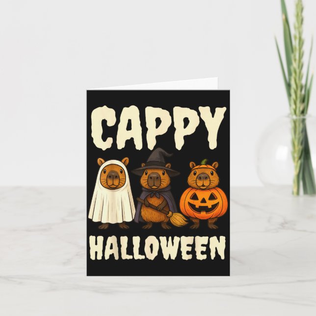Cartão Cappy Halloween Funny Capybara Ghost Witch Pumpkin (Frente)