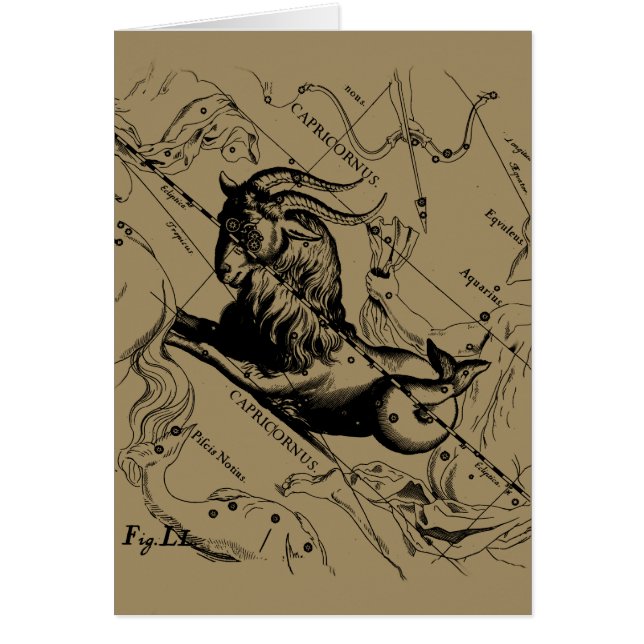 Cartão Capricórnio Constelação Hevelius 1690 em Taupe (Frente)