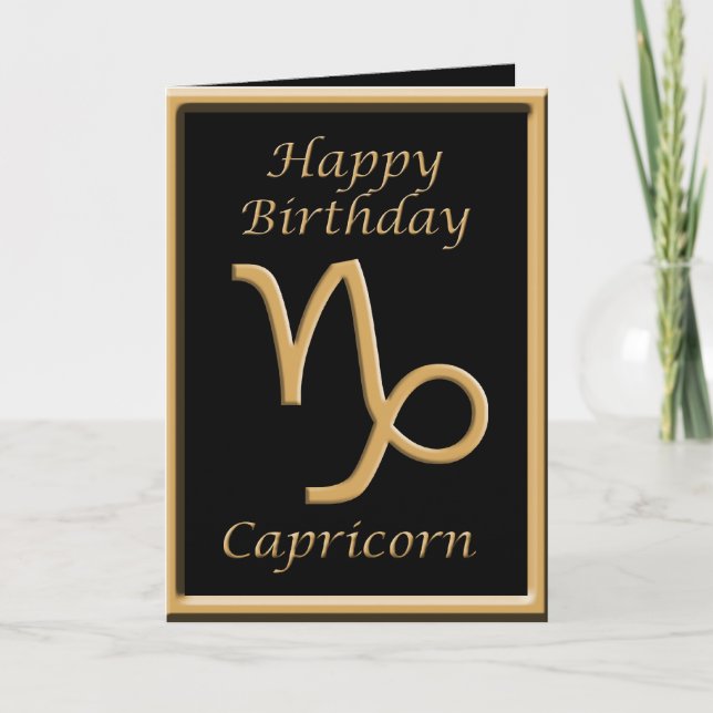 Cartão Capricórnio Dourado Símbolo Black Birthday (Frente)