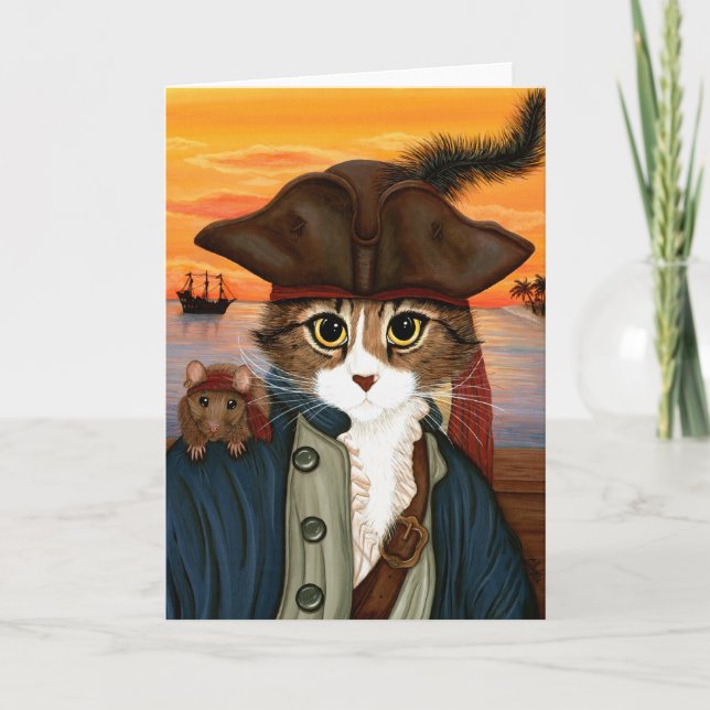 Cartão Captain Leo, Pirate Cat & Rat Fantasy Art Card (Frente)
