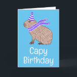 Cartão Capy Birthday Funny Capybara Lover Blue Saudação<br><div class="desc">Uma carta engraçada mostrando uma ilustração de uma capybara vestindo um chapéu de aniversário e um cachecol, com o trocadilho de Capy Aniversário abaixo. O dentro diz: "Desejando um dia especial cheio de todas as coisas que você ama. Feliz aniversário!"</div>