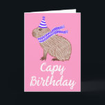 Cartão Capy Birthday Funny Capybara Lover Saudação Rosa<br><div class="desc">Uma carta engraçada mostrando uma ilustração de uma capybara vestindo um chapéu de aniversário e um cachecol, com o trocadilho de Capy Aniversário abaixo. O dentro diz: "Desejando um dia especial cheio de todas as coisas que você ama. Feliz aniversário!"</div>