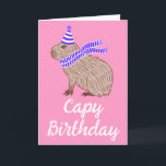 Cartão Capy Birthday Funny Capybara Lover Saudação Rosa<br><div class="desc">Uma carta engraçada mostrando uma ilustração de uma capybara vestindo um chapéu de aniversário e um cachecol,  com o trocadilho de Capy Aniversário abaixo. O dentro diz: "Desejando um dia especial cheio de todas as coisas que você ama. Feliz aniversário!"</div>
