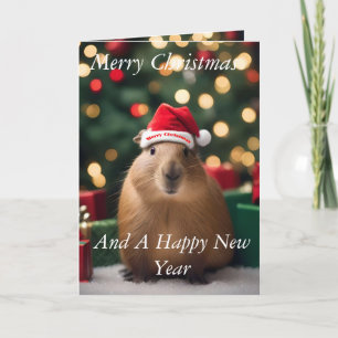Cartão "Capybara Claus: Uma Maravilha Festiva Bokeh"