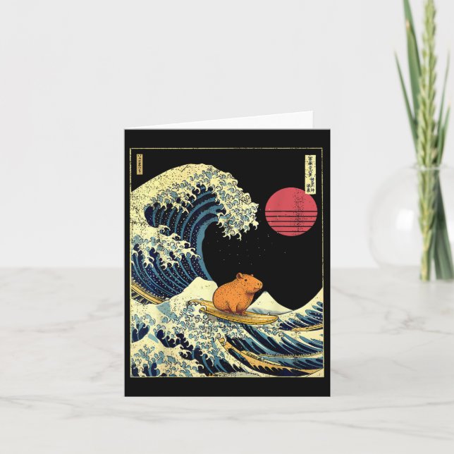 Cartão Capybara Japonesa Kanagawa Wave Surf Funny Animal (Frente)