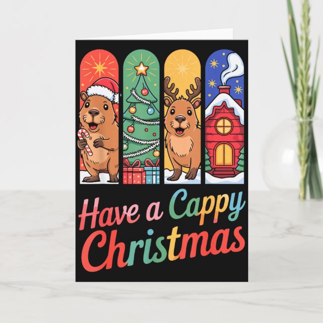 Cartão Capybara Reindeer Xmas Have A Capy Christmas  (Frente)