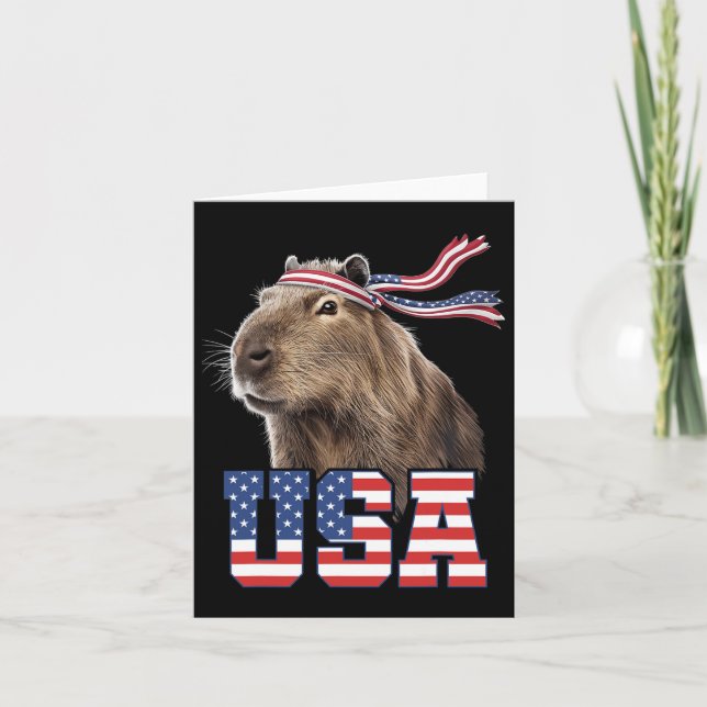 Cartão Capybara Usa Patriótica Americana Flag Men Kid (Frente)