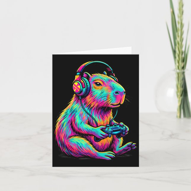 Cartão Capybara Video Games Gamer Funny Gaming Graphic Ki (Frente)