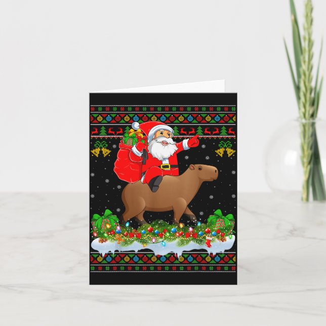Cartão Capybara Xmas Pajamas Ugly Santa Riding Capybara C (Frente)