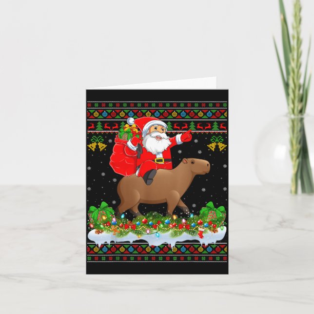 Cartão Capybara Xmas Pajamas Ugly Santa Riding Capybara C (Frente)