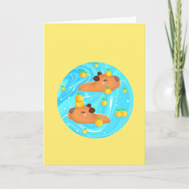 Cartão Capybaras Em Água Com Laranjas