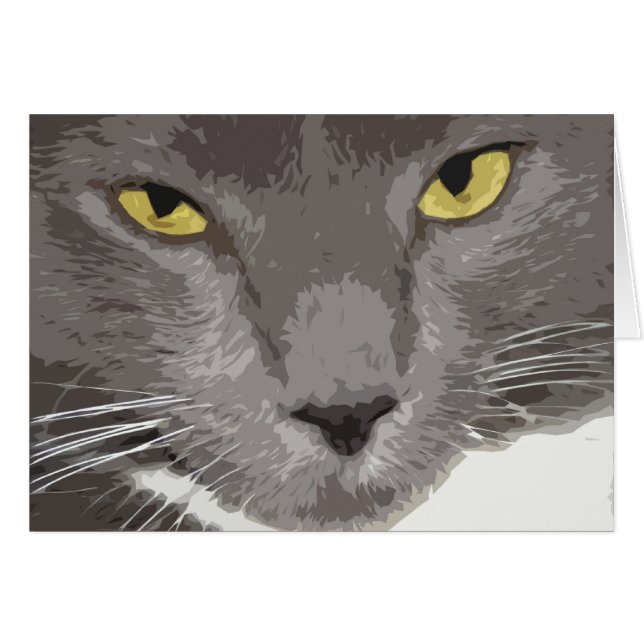 Cartão Cara cinzenta artística do gato (Frente Horizontal)