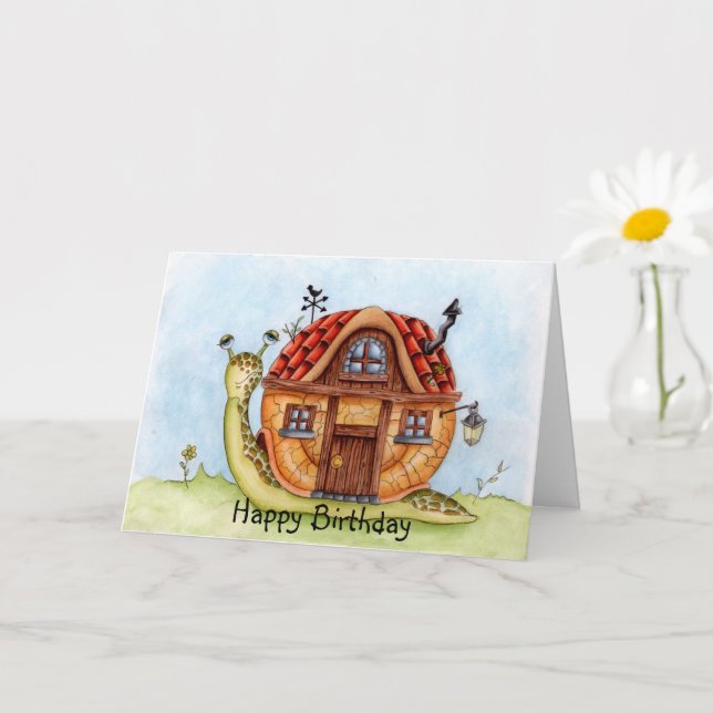 Cartão Caracol Com Casa No Aniversário Da Aquarela Trasei (Planta pequena)