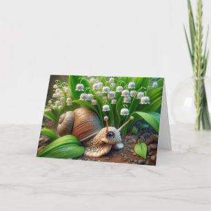 Cartão Caracol de Aniversário no Jardim de Primavera