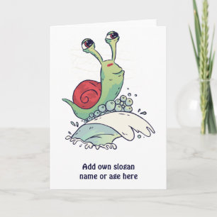 Cartão Caracol Surfista Engraçado Surfando Pegando Uma A