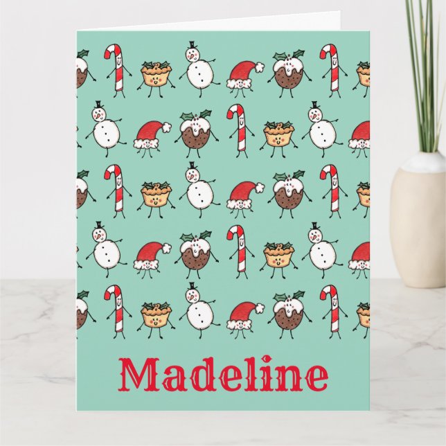 Cartão Caracteres de Natal Curto Personalizados (Frente)
