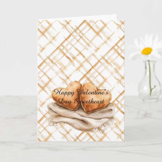 Cartão Caramel Cream Stripes Heart Pillows Blanket Love (Planta pequena)