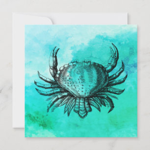 Cartão Caranguejo Desenho Mão (Cena de Praia) (Criatura
