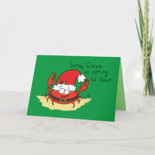 Cartão Caranguejo Fofo Natal Festa Divertida Papai Noel C