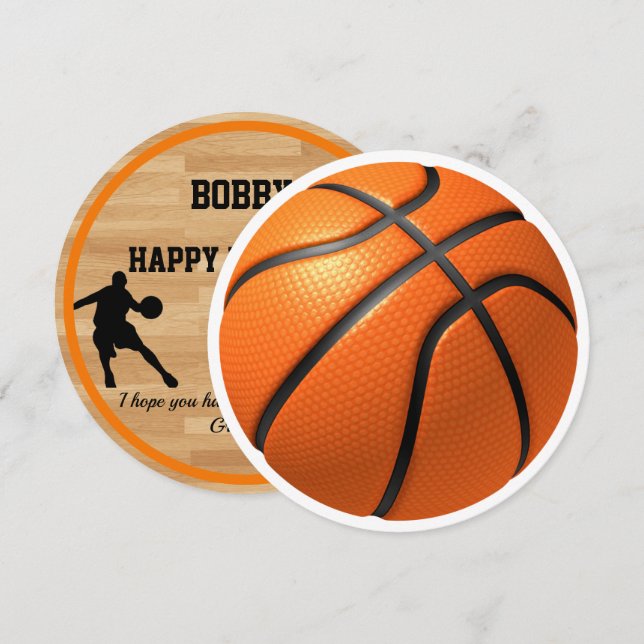 Cartão Caras Adição de Apelido de Basquete de Aniversário (Frente/Verso)