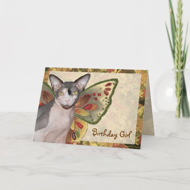 Cartão Card | Birthday Girl Cat Fairy (Frente)