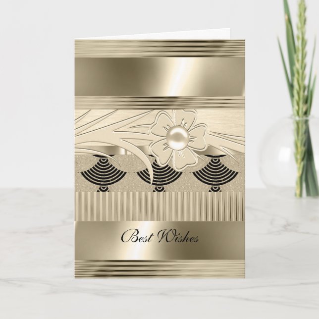 Cartão Card Birthday Light Floral Dourado Art Deco (Frente)