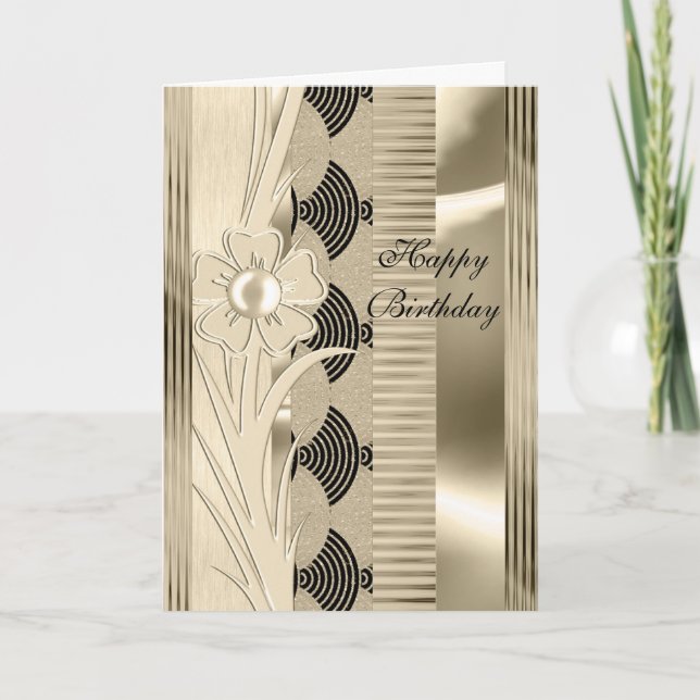 Cartão Card Birthday Light Floral Dourado Art Deco (Frente)