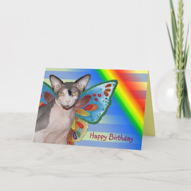 Cartão Card | Birthday Rainbow Cat Fairy (Frente)