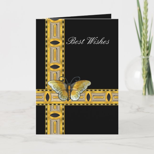 Cartão Card Deco Dourada Borboleta Melhor Deseja Aniversá (Frente)