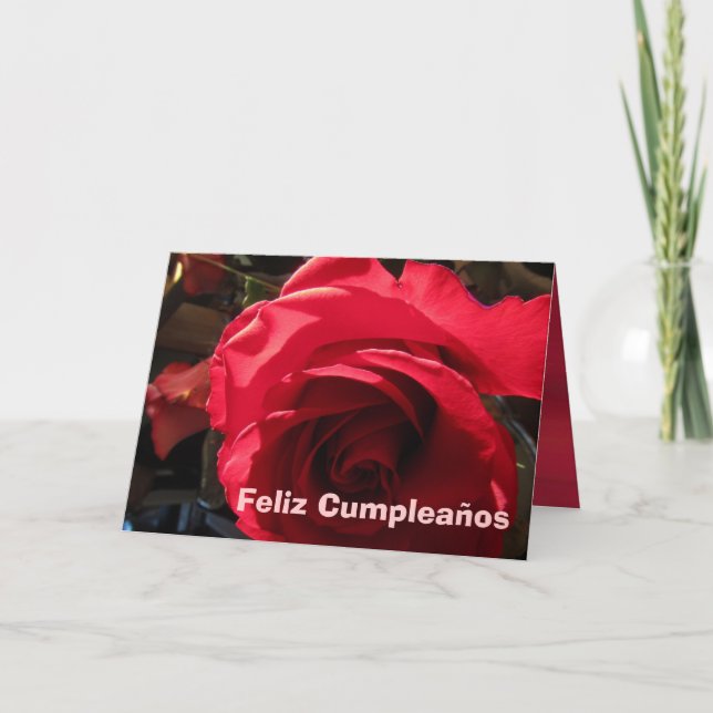 Cartão Card - Feliz Cumpleaños - Rosa Roja (Frente)