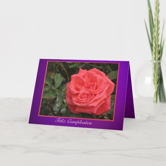 Cartão Card - Feliz Cumpleaños - Rosa rosa (Frente)