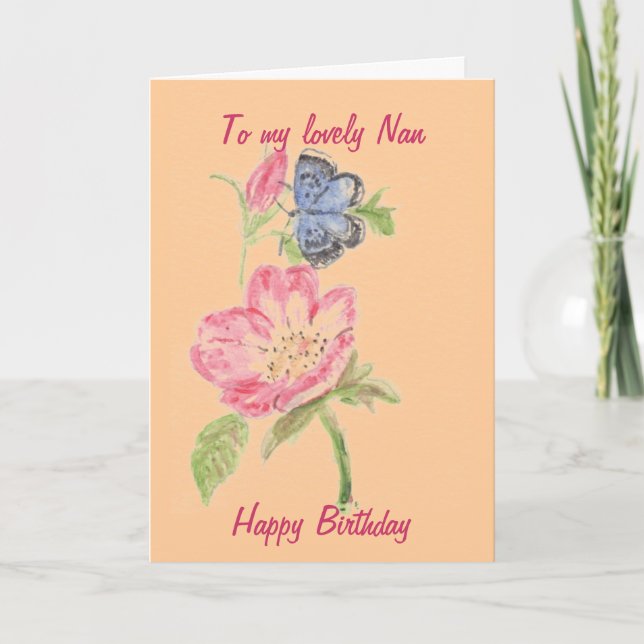 Cartão Card for Nan. Pretty butterfly on pink flower (Frente)