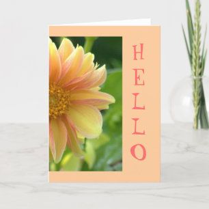 Cartão card, "Hello", pretty Dahlia, salmon pink and yell