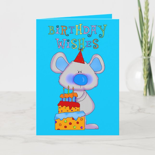 Cartão Card Kid's Boys Happy Birthday Wishes Mouse Cake (Frente)