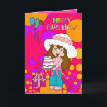 Cartão Card Kid's Girls Happy Birthday Girl Cake Balloons<br><div class="desc">Card Kid's Girls Happy Birthday Girl Cake Balloons</div>