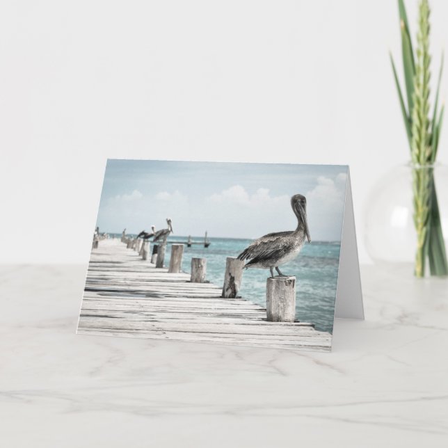 Cartão Card - Pelicans on Pier - Happy Birthday (Frente)