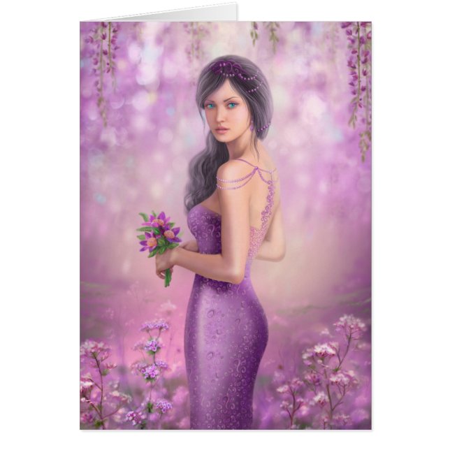 Cartão Card-Primavera Illustração linda Mulher da fantasi (Frente)