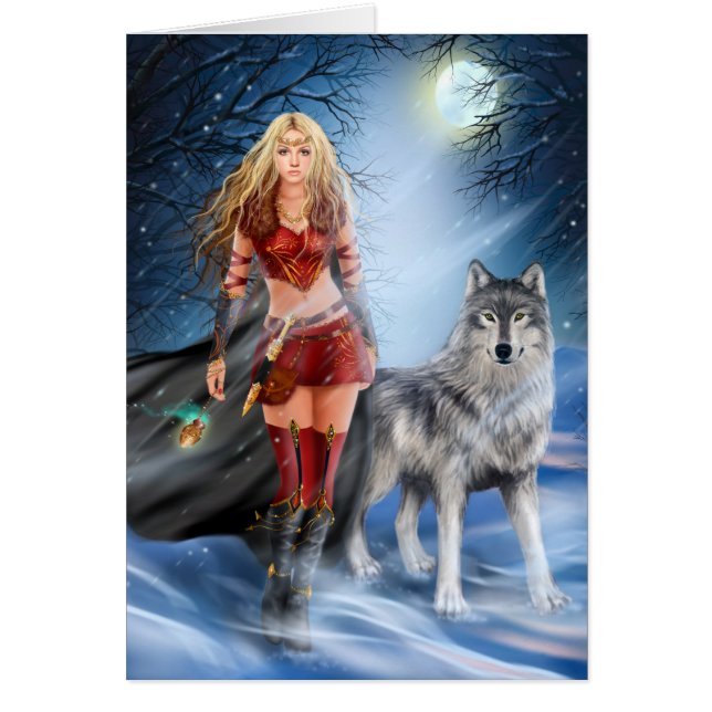 Cartão Card Winter Warrior Princess and  wolf (Frente)