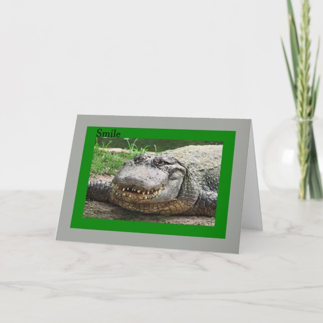 Cartão Card with Smiling Alligator, Just Beat Cancer (Frente)