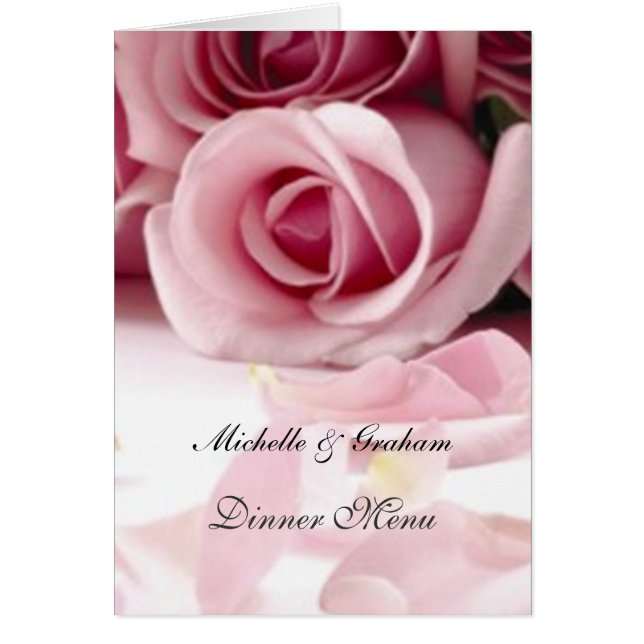 Cartão Cardápio de Casamento Rosas Rosa (Frente)