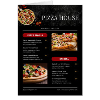 Cartão cardápio do restaurante