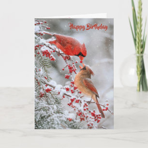 Cartão Cardeais de Aniversário com Frutas Vermelhas no In