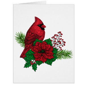 Cartão Cardeais Vermelhos na decoração de Natal