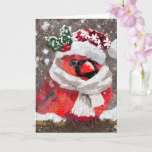 Cartão Cardeal Bird Scarf & Hat no Natal da Neve