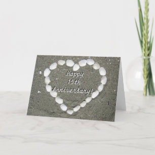 Cartão cardíaco Seashell para 15 aniversário feliz